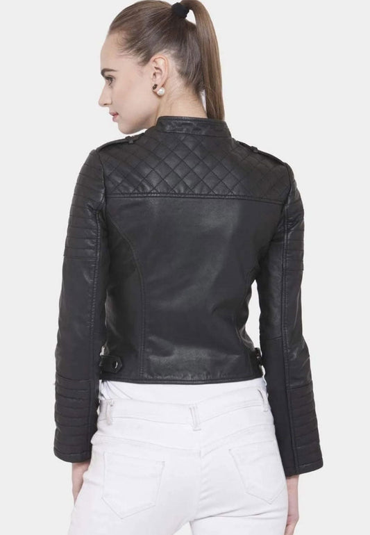 Women's Black Leather Slim Fit Biker Jacket