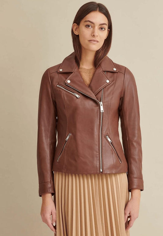 Women's Stylish Brown Leather Biker Jacket