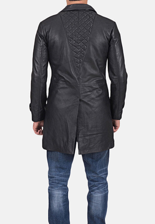 Men’s Black Leather Trench Coat