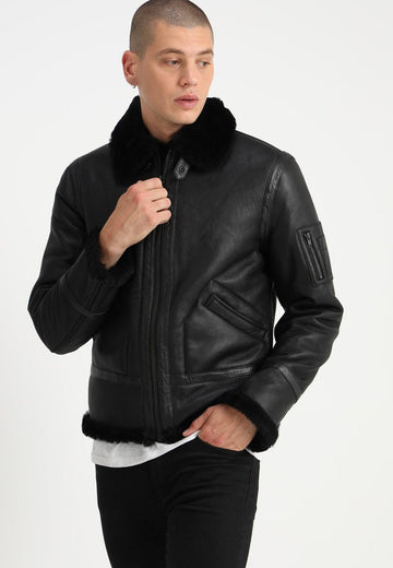 Men's Aviator Black Shearling Leather Jacket
