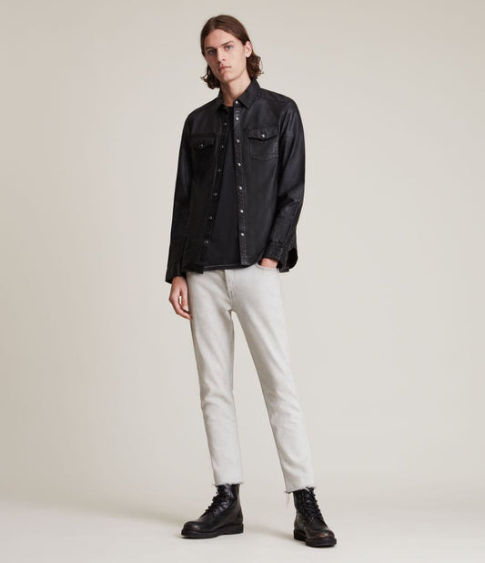 Men’s Black Genuine Cowhide Leather Shirt