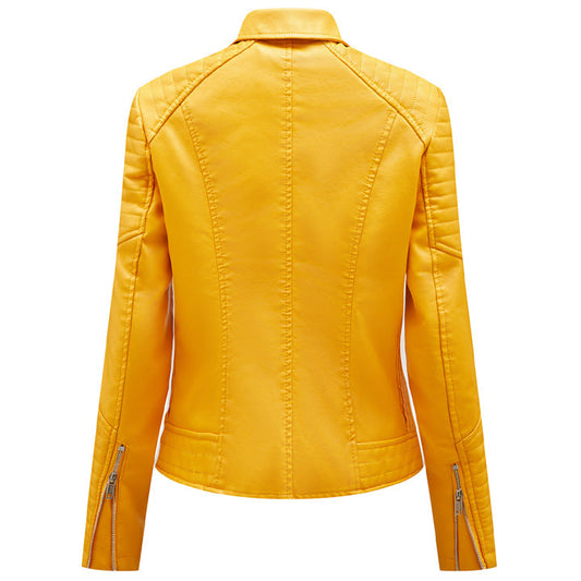 Women's Yellow Leather Moto Biker Jacket