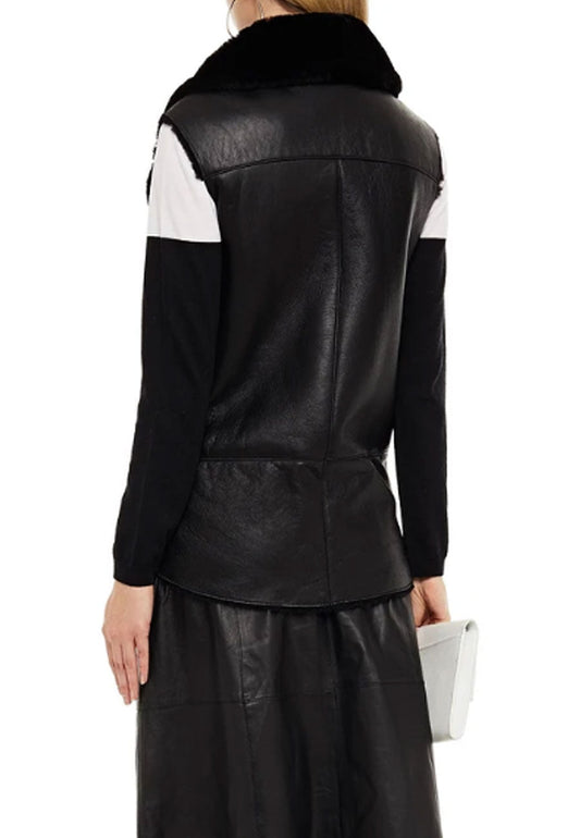 Women’s Black Leather Shearling Vest